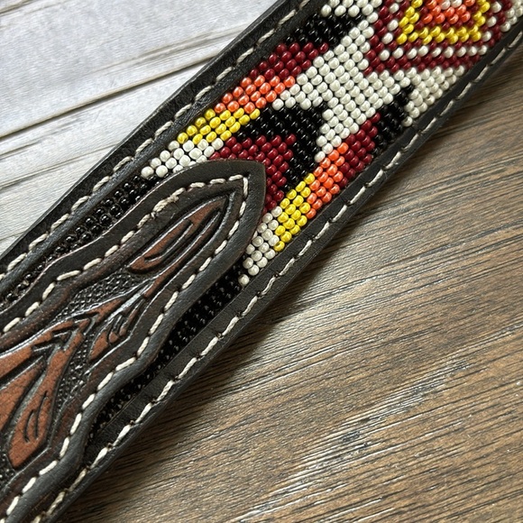 Nocona Genuine Leather,tooled,Western Aztec pattern seed bead,removable buckle - Picture 5 of 13
